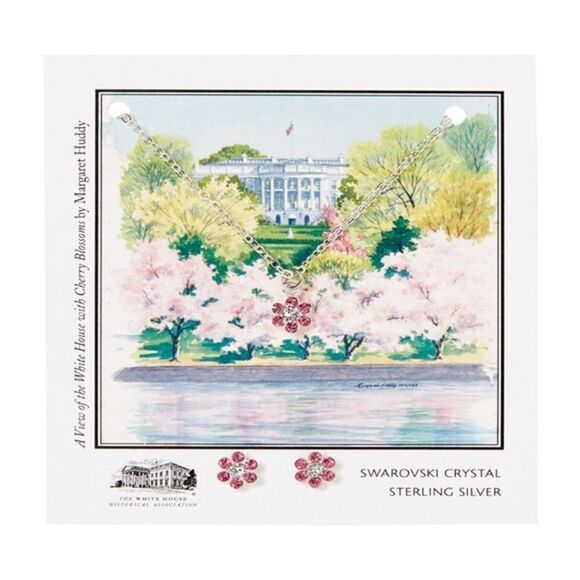 Swarovski Crystals and Sterling Silver Cherry Blossom Necklace and Earring Set - Picture 1 of 2